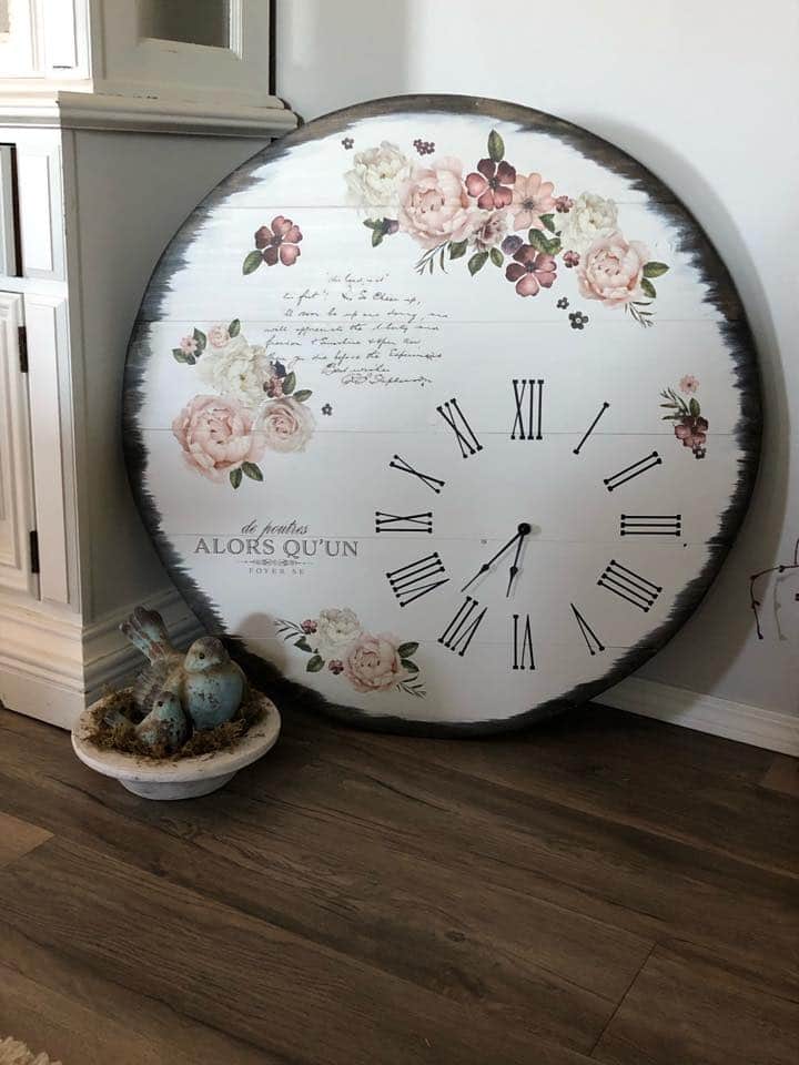Wooden clock With Floral Transfers