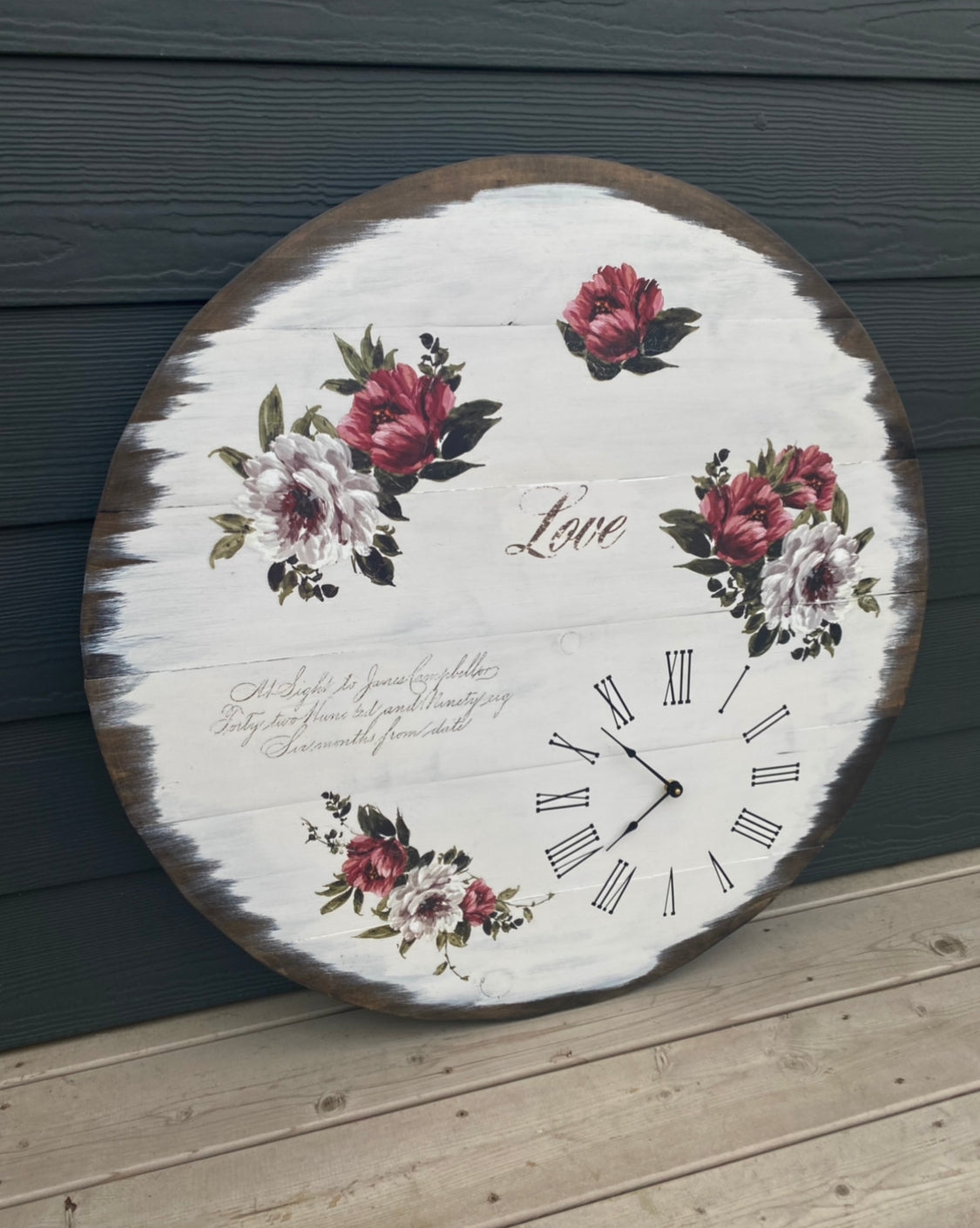 Wooden clock With Floral Transfers