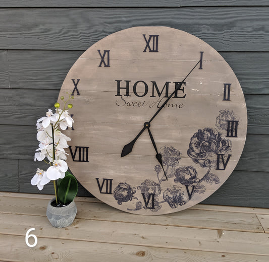 Wooden clock with florals