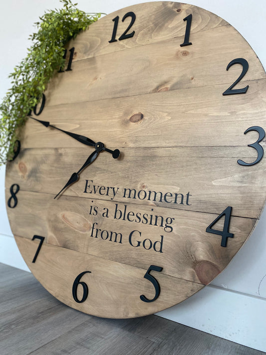 Wooden clock with Bible Verse